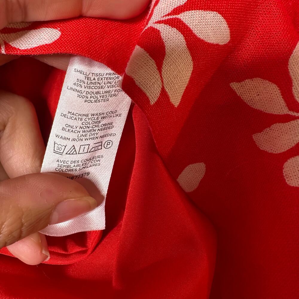 Ann Taylor Linen Blend‎ Red Leaf Print Sarong Skirt Size 6 - Picture 7 of 7